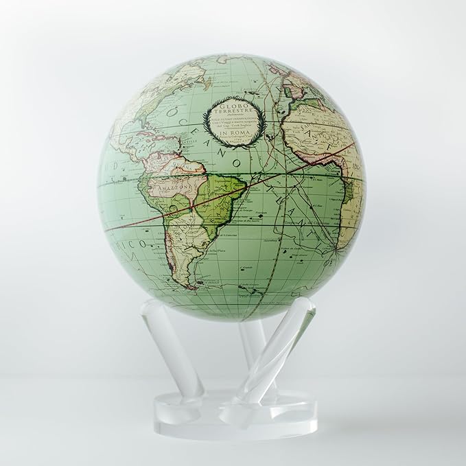MOVA Antique Terrestrial Globe 4.5" – Green Vintage Map, Solar Powered Rotating Desktop Globe, Classic Decorative Gift
