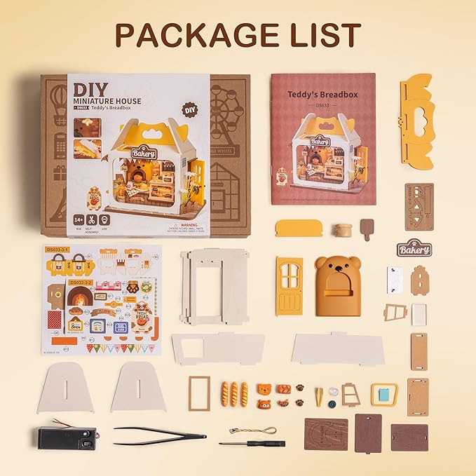 DIY Mini House Building Teddy Miniature Kit Breadbox, Miniature Lifestyle Bookshelf Decoration, Cute Craft Kits for Women or Girls 14+, Kawaii Gifts Hobbies for Crafters (Teddy's Breadbox)