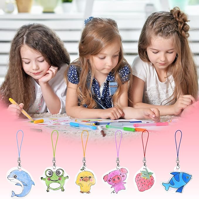 ASTARON Printable Shrinking Plastic Sheets Kit, 10 Pcs A4 Size Blank Heat Shrinking Film Art Paper, Hole Punch and 40 Lanyards, Shrink Keychain Jewelry Making Accessories Craft Supplies