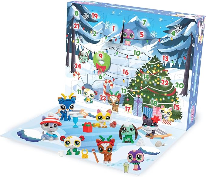 Littlest Pet Shop - Deluxe Holiday Calendar - Series 4 Advent Calendar -Gen 7 Authentic LPS Bobble Head Toy Figure, Collectible Toy Animal, Ages 4+
