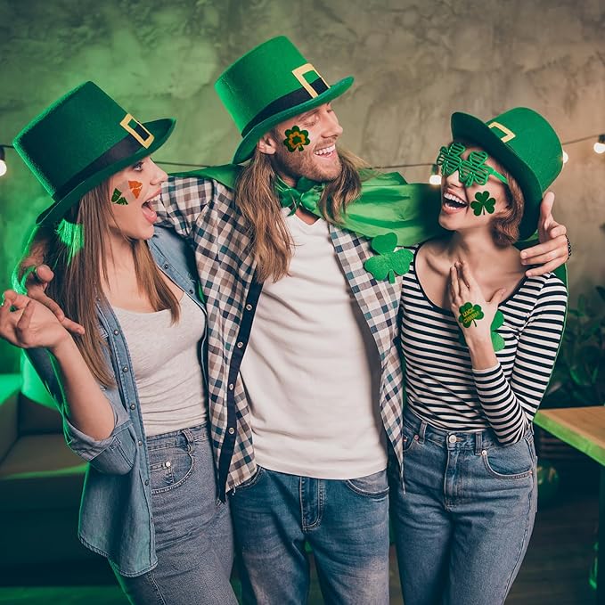 23 Sheets Large Glitter St. Patrick's Day Tattoos Accessories, 100+ Pcs Glitter Lucky Clover Shamrock Temporary Tattoos, Glitter Body Jewelry Irish Parade Party Favors Decorations