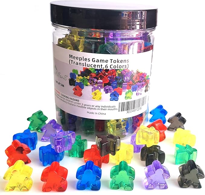 144 Pieces Meeples Game Tokens,Game Pieces for Board Games,Board Game Accessories with Portable Box(Translucent,6 Colors)