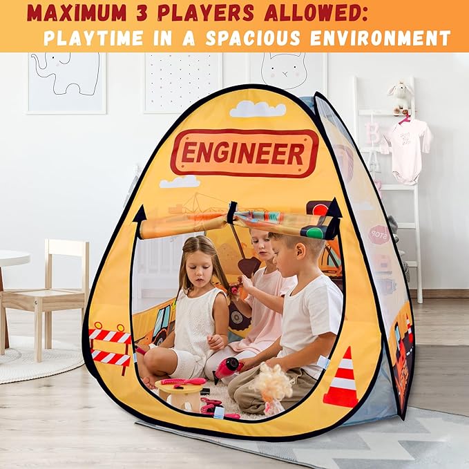 1pc Engineering Car Kids Pop up Play Tent, Ball Pit for Toddlers, Indoor Outdoor Playhouse Castle Toys, Baby Boys Girls for 4 5 6 7 Years Old (Balls Not Included)