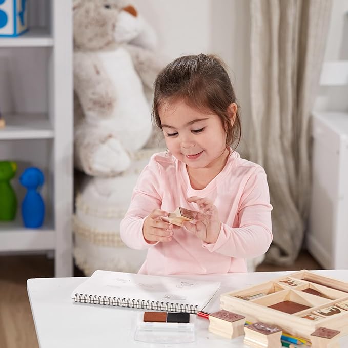Melissa & Doug Wooden Stamp Activity Set: Horse Stable - 10 Stamps, 5 Colored Pencils, 2-Color Stamp Pad