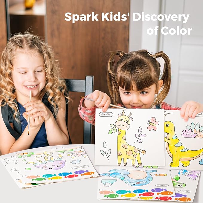 Paint with Water Books for Toddlers, Mess Free Watercolor Painting Activity for Kids Ages 1-3, 2-4, 4-6, Art Craft Coloring Gift with Brush, Airplane Travel Activities for Toddlers, Dinosaurs