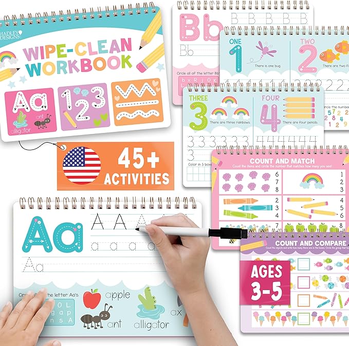 Hadley Designs ABC Tracing Books for Kids Ages 3-5, Dry Erase Writing Practice for Kids Age 3-5, Preschool Workbooks Age 3-4, Alphabet Letter Tracing Book for Toddlers Preschool Learning Activities