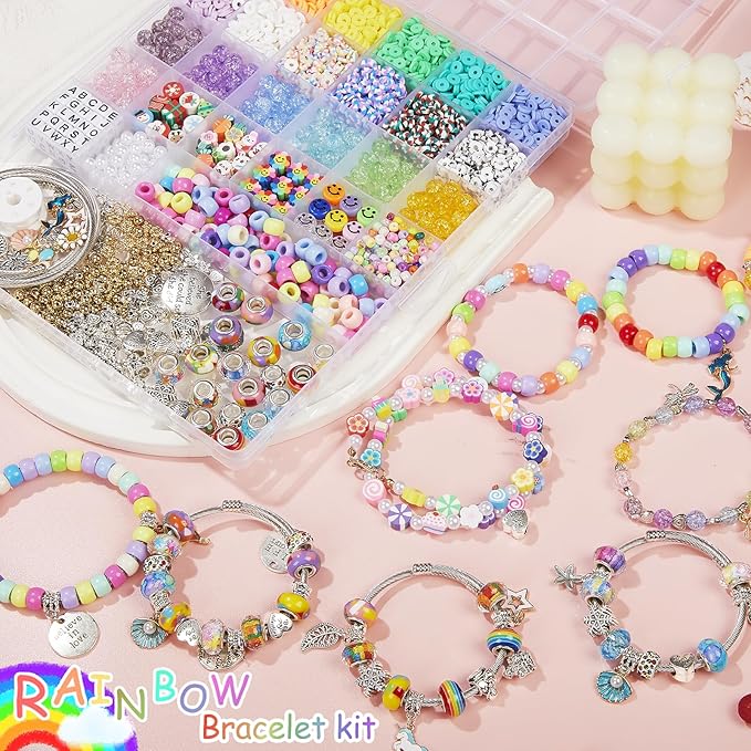 OCARDI Bracelet Making Kit,Art and Charms with Pony Beads&Clay Beads&Glass Seed Beads for Jewelry Making,Unicorn&Mermaid Crafts Birthday Christmas Gifts for Teen Girls,Toys for Teens