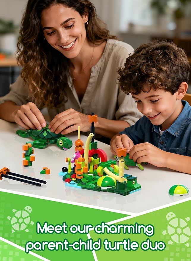 3 in 1 Animals Frog Family Building Set - Animal Figures with 3 Building Options, Create Frog, Turtle or Snail Family - Educational Toy Birthday Gift for Girls and Boys Ages 6+