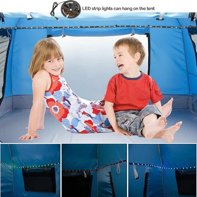 Easy Set Up Kids Playhouse with Nice LED Light Strip and 3 Large Opens,Portable Children Play Tent & Privacy Room for Indoor & Outdoor Games with Carry Bag-Free Space for Toddlers-Birthday Gifts