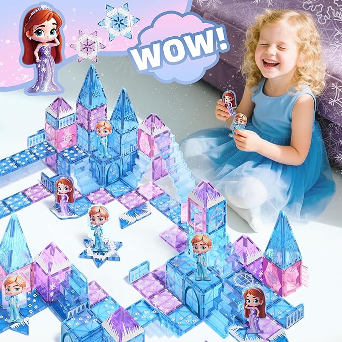 GobiDex Magnetic Building Blocks Princess Castle with 2 Dolls & Stairs, STEM Magnetic Tiles Building Toys for Kids Ages 3-5 4-8, Magnets Sensory Toddler Toys Birthday Gifts for 3+ Year Old Girls Boys