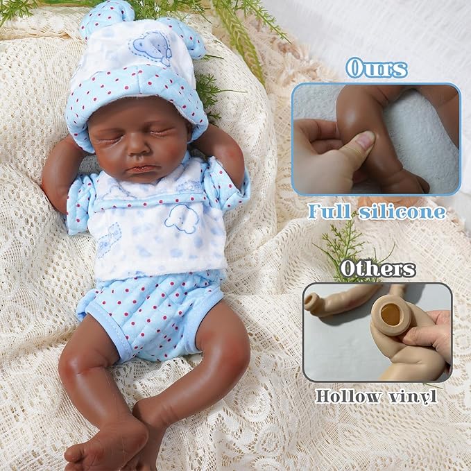 Reborn Baby Dolls Silicone Full Body 12in Weighted Real Life Closed-Eyes Boy Dolls Lifelike Newborn Baby Soft Body Flexible Limbs Not Vinyl