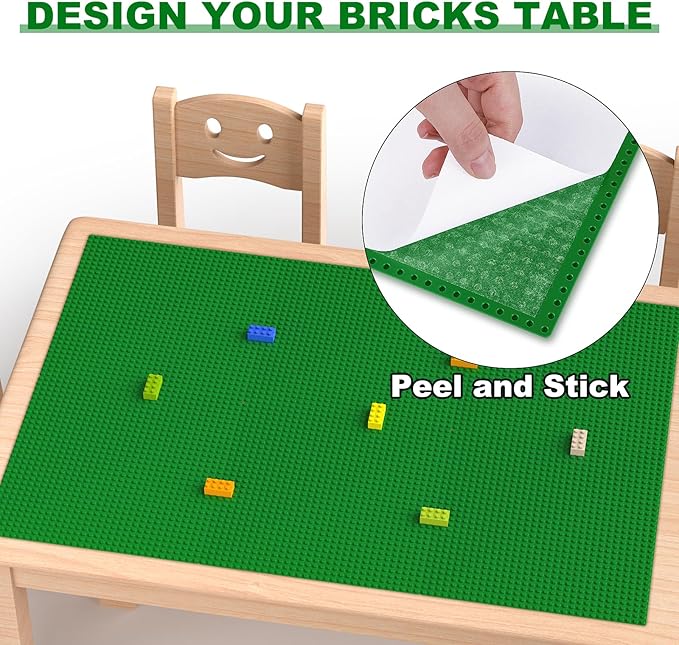 Classic Baseplates, Peel and Stick Base Plates for Building Bricks, Compatible with Major Brands, Self-Adhersive Base for Bricks 10" x 10", 6 Pack Green