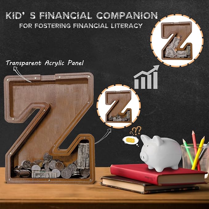 Wooden Letter Piggy Bank for Kids Larger Letter Piggy Bank for Boys and Girls Personalized Piggy Bank Initial Coin Bank Wood Kids Money Bank for Birthday and Festival