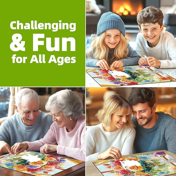 500-Piece Jigsaw Puzzle for Adults - Colorful Roses in Glass Vase, 23x15 Inch Challenging Puzzle, Floral Puzzle for Adults & Teens, Premium Thick Cardboard Pieces with Reference Poster