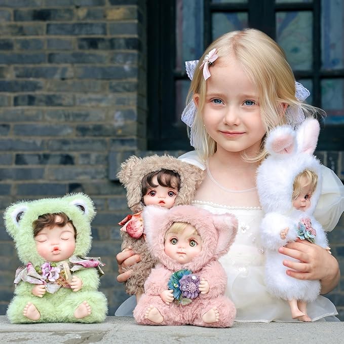 Reborn Baby Doll 10 Inch – Realistic Vinyl Girl with Green Eyes in Pink Fox Outfit – Collectible Comfort Gift for Girls