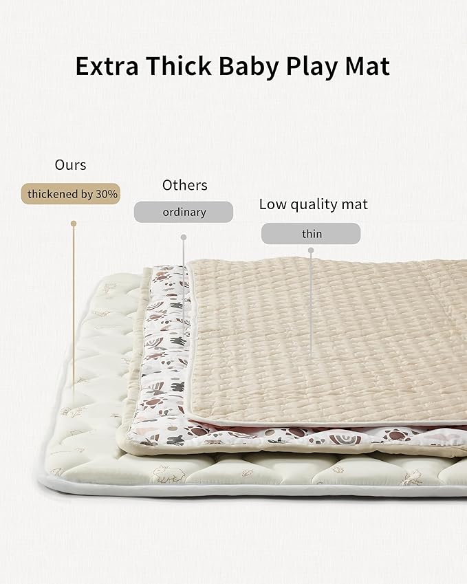 Baby Play Mat, Soft Foam Floor Mats for Babies, Tummy Time Activity Gym Rug, Infant and Toddler Essentials for Playpen 47"x47", Nursery, Outdoor Yard, Portable Foldable Puzzle Mat (Forest Beige)