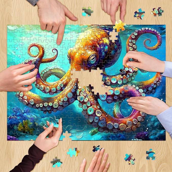 500 Piece Jigsaw Puzzle for Adults, Octopus Jigsaw Puzzle, Underwater World Ocean Theme Jigsaw Puzzles for Adults Seniors, Fun Challenging Family Games Holiday Party Gifts 20.5×15 in