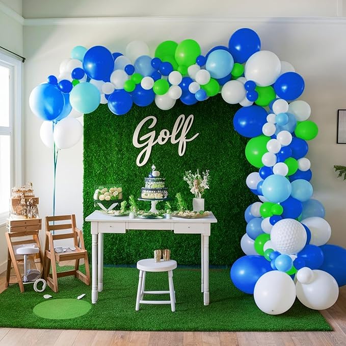 FEYG 12in Golf Balloons - Blue, Green, White - Hole In One Birthday Decorations