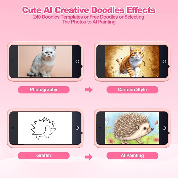 AI Digital Camera for Kids with WiFi for Christmas Birthday Gift for Girls Boys，Touch Screen HD Camera for Home Travel Garden,Kids Toys for 4 5 6 7 8 9 10 11 12 with 32GB SD Card Pink