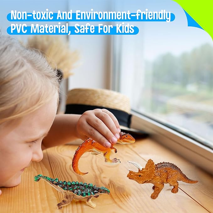 SpriteGru 12 Dinosaur Figurines for Kids, Plastic Animal Toys Tiny Portable Dinosaur Figures Playset Montessori Toy Educational Game for Homeschool Preschool Toddler Kids