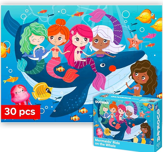 QUOKKA Puzzles for Kids Ages 3-5 - 30 Pieces Puzzles for Toddlers 2-4 - Mermaids Learning Jigsaw Puzzles for Kids 4-6 Years Old - Educational Toys for Boy and Girl
