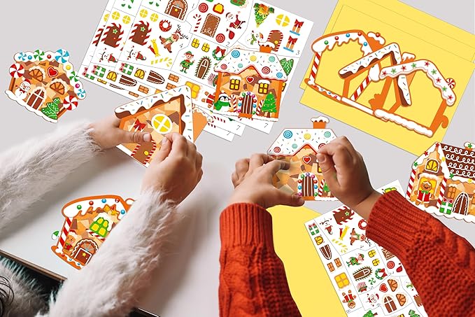 40PCS Christmas Crafts Bulk: Gingerbread House Paper Suncatchers DIY Kit for Winter Xmas Holiday Activities Decorations, Window Stained Glass Effect Art Ornaments