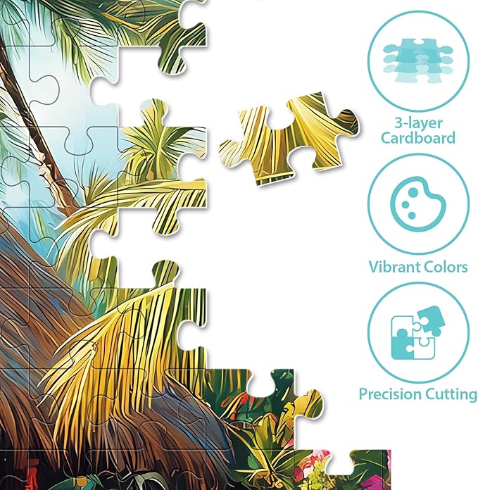 500 Piece Puzzles for Adults, Colorful Beach Shop Parrot Jigsaw Puzzles 500 Pieces for Adults Kids Seniors, Challenge Art Jigsaw Puzzle for Gifts Birthday Party Games Family, 20.5 * 15 inch Dust Free