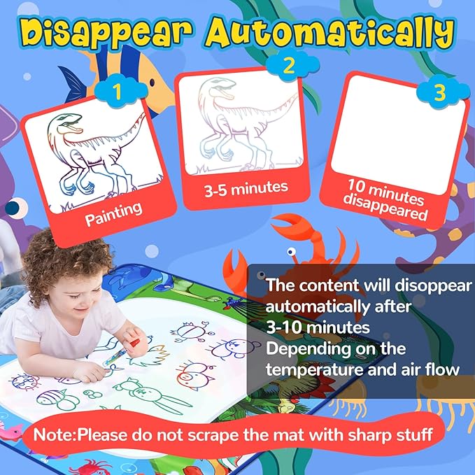 Water Doodle Mat 40 x 32 Inch Painting Doodle Toddler Toys, Water Drawing Mat, Large Magic Drawing Doodling Mat Educational Toys for Kids Age 3 4 5 6 7 Toddler Boys Girls Christmas Birthday Gifts