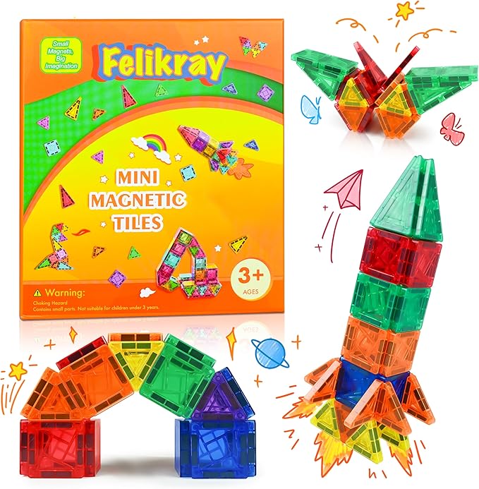 Mini Magnetic Tiles 42pcs, Kids STEM Magnet Toys for Toddler Magnetic Blocks Building Preschool Learning Sensory Montessori Toys for 3+ Year Old Boys and Girls Creativity Kids
