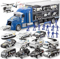 JOYIN 25 in 1 Police Rescue Truck Car Toy Set with Sounds and Lights, Mini Vehicles in Carrier Truck, Play Police Patrol Rescue Vehicle Toy, Christmas Birthday Gifts for Over 3 Years Old Boys
