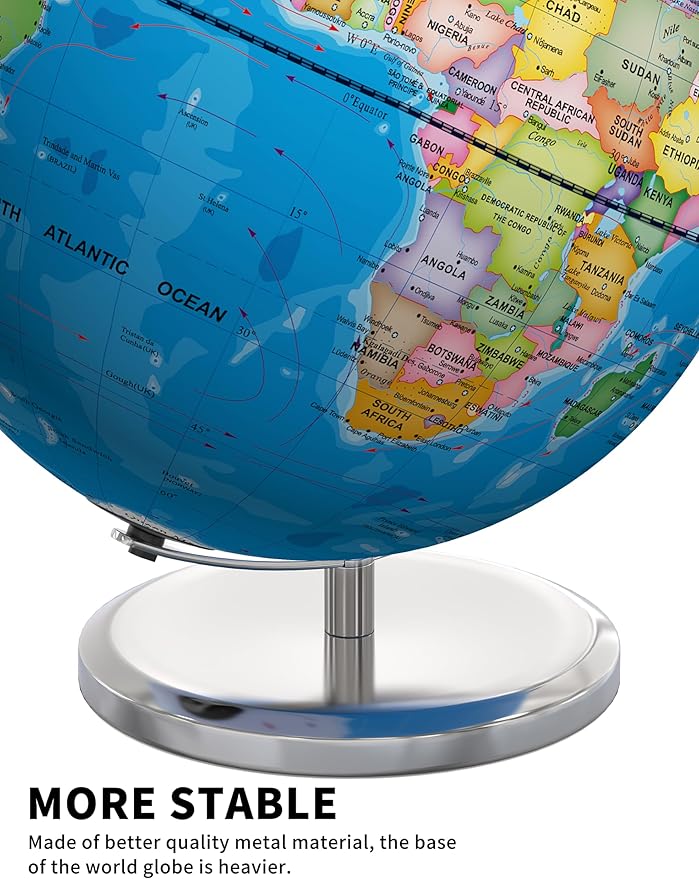 Orionstar 13" Large World Globe with Stand, Educational Globe for Kids Learning, Colorful HD World Map Details, Illuminated Globes Lamp with Stable Heavy Metal Base, Constellation