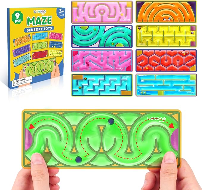 LESONG Sensory Toys for Kids: 9-Pack Squishy Sensory Maze for Autism - Fidget Toys Gel-Filled for Calming Down Travel, Classroom & Adult Office - Gifts Prizes for Kids Stocking Stuffers Goodie Bags