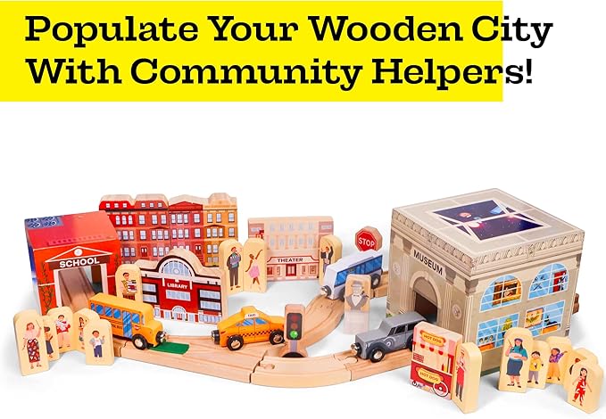 48 Pcs Wooden Community Helpers People Figures - Little Town People Wood City Set for Kids & Toddlers at Home and School - Pre K Classroom & Preschool Play Pretend Toy Folk