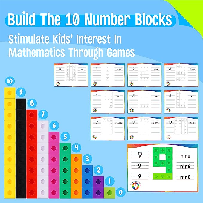 Math Linking Cubes, 100 Math Cube Manipulatives with 30 Learning Activities Number Counting Blocks Snap Linking Math Counters Fun & Educational Pre-K Counting Blocks for Preschool Kindergarten