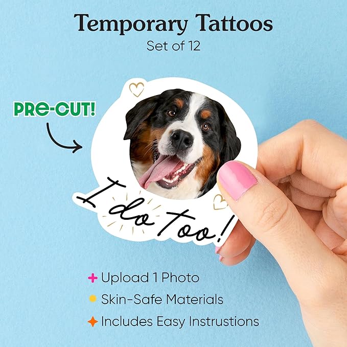 Big Dot of Happiness Custom Photo I Do Too - Pet Wedding Party Favors - Fun Face Temporary Tattoos - Set of 12