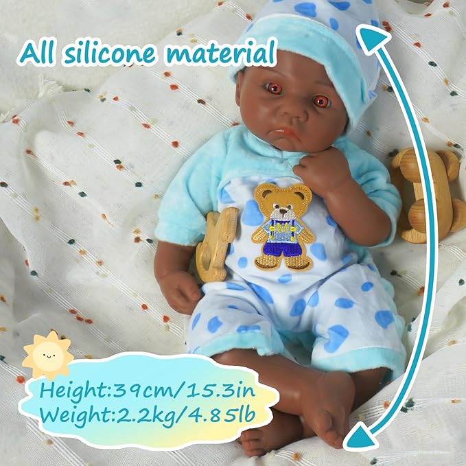 Reborn Baby Dolls Silicone Full Body 15.4in Weighted Real Life Open-Eyes Boy Dolls Lifelike Newborn Baby Soft Body Flexible Limbs Not Vinyl