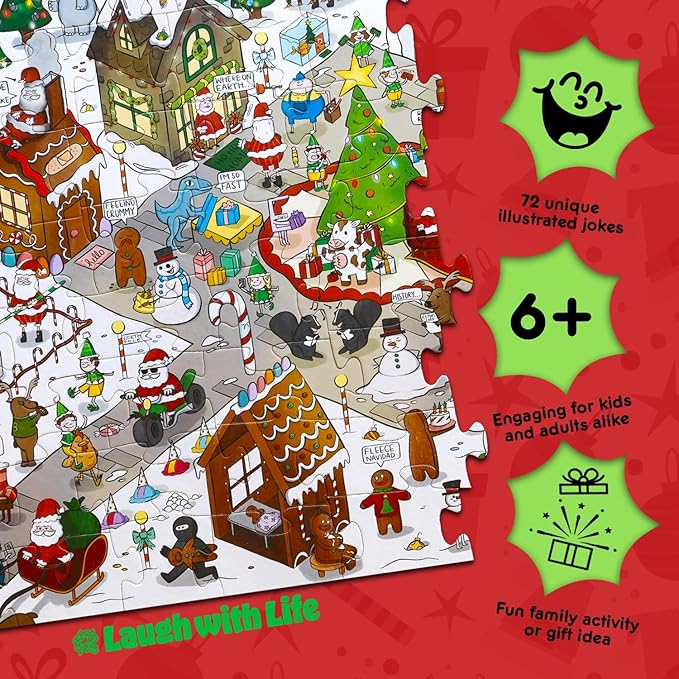 Christmas Joke Puzzle – 72pcs Christmas-Themed Kids Jigsaw Puzzle for Adults, Extra Large Floor Puzzles for Kids Ages 5+, Fun Adult Puzzles & Toddler Educational Toys (24" x 36")