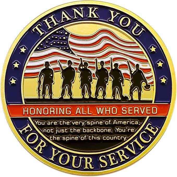 Thank You for Your Service Challenge Coin – Military Veteran Commemorative Gift for Army Navy Air Force Marines Coast Guard – Veterans Day, Retirement, Patriotic Keepsake