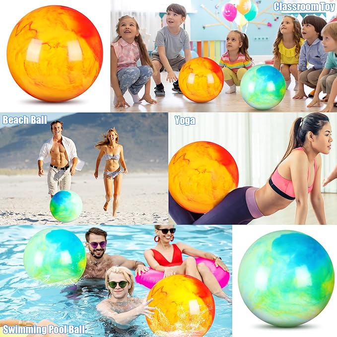 Deekin 2 Pcs 15 Inch 18 Inch Marbleized Bouncy Balls Large Inflatable Rubber Sensory Ball for Playground Outdoor Water(18 Inches,Green and Yellow)