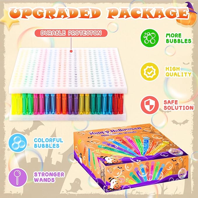 500 Piece Halloween Party Favor Bubbles, Halloween Bubble Wands Bulk for Kids Party Favor Supplies, Trick or Treat Goodie Bags, School Classroom Game Rewards, Halloween Miniatures