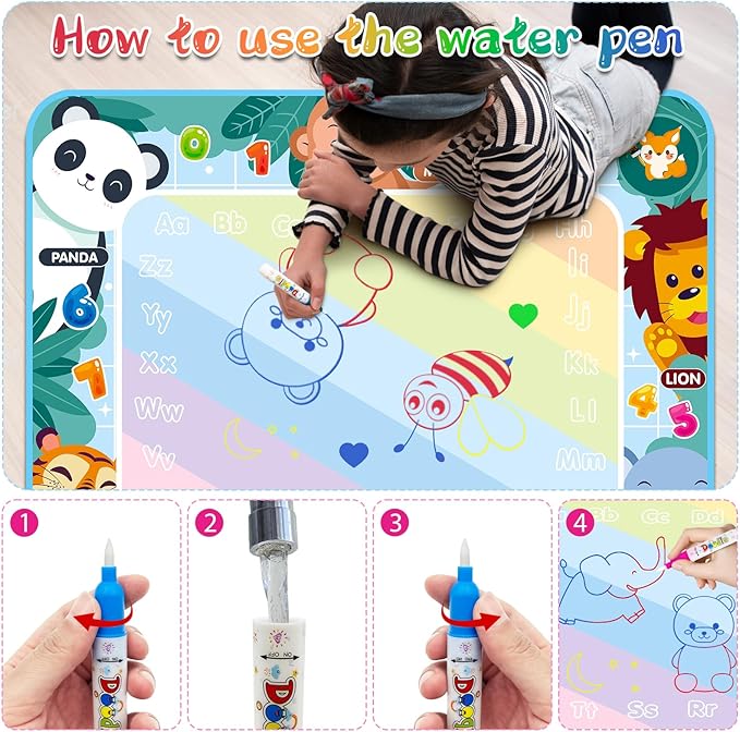 Thick Water Doodle Mat 40 x 32 Inches Kids Extra Large Water Painting Doodle Drawing Mat Toy Writing Coloring Magic Educational Toys for Boys Girls Age 2 3 4 5 6 7 8 Year Old Holiday Birthday Present