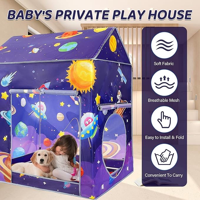 TTLOJ Gift for Christmas Universe Space Style Play Tents for Boys Girls, Playhouse Castle Toy for Toddler Play House, Teepee Tent Indoor Outdoor