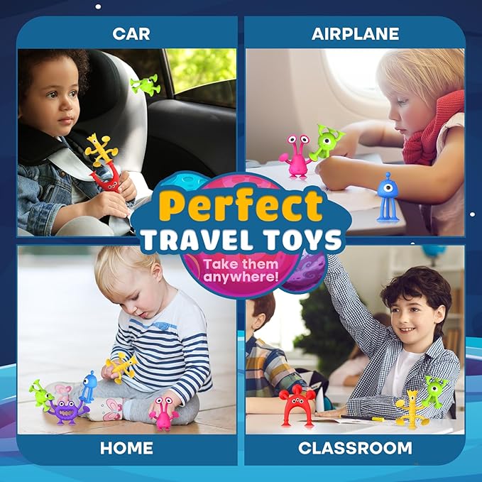 Suction Toy Toddler Bath Toys: No Hole Bath Toy for Boys Girls Gifts - 18PCS Sensory Fidget Toys for Kids - Baby Window Building Toy Gooide Bag Stuffers - Christmas Stocking Stuffers for Kids