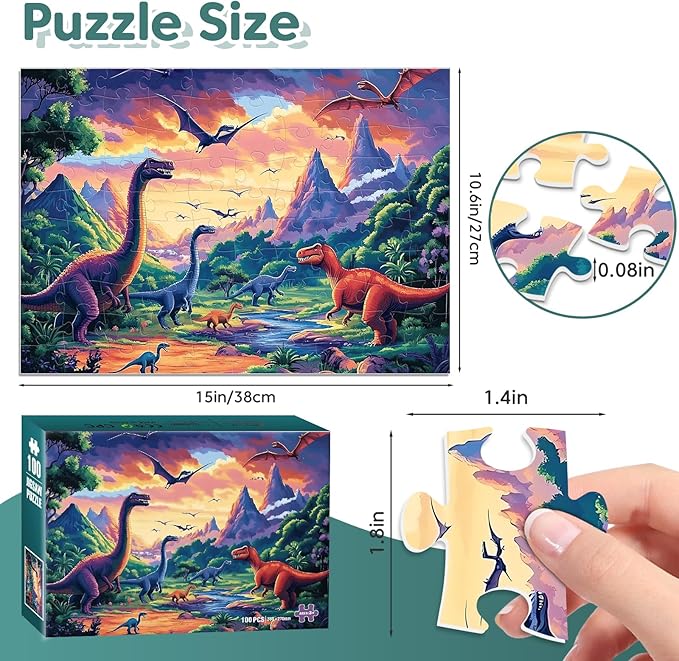100 Piece Puzzles for Kids Ages 4-6 6-8 8-10, Large Piece Dinosaur Jigsaw Puzzle for Kid Boys 4-10 Year Old, Kids Puzzles Ages 5-8 Children Learning Educational Puzzle Toys Gifts for Girls Boys