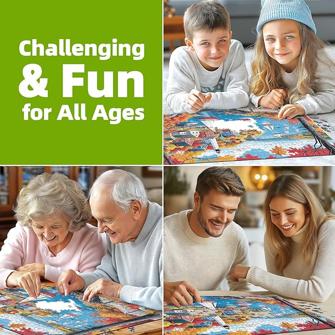 Puzzles for Adults 500 Pieces Autumn Town Jigsaw Puzzles for Adults Beautiful Fall Seaside Landscape Puzzles 500 Pieces Challenging Family Puzzle for Women Men Seniors Size is (21"x15")
