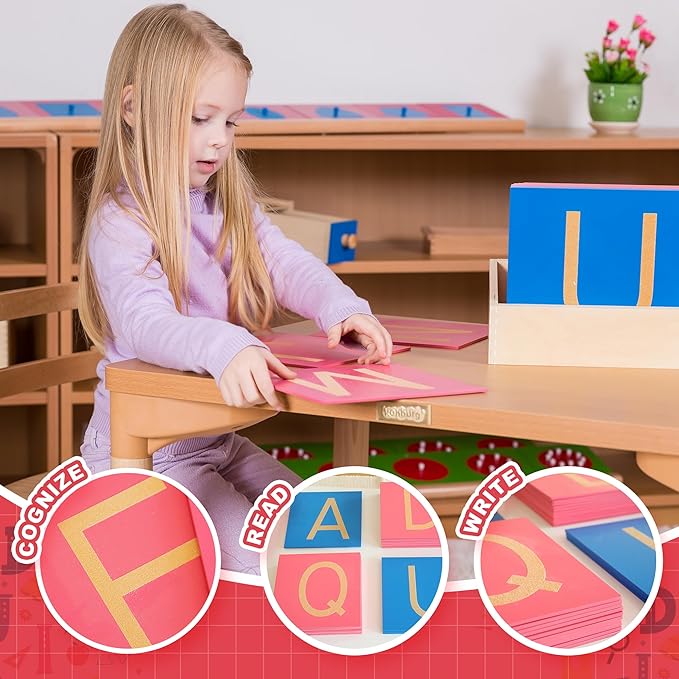 MONTESSORI OUTLET Capital Case Sandpaper Letters - Print for 3-6 Years Montessori Education at School and Home