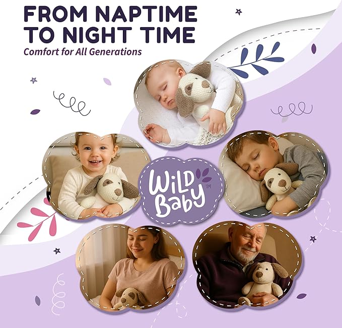 WILD BABY Microwavable & Weighted Plush Toy - Dog Stuffed Animal for Comfort & Warmth - Soft, Heatable Plushie for Snuggles - Great for Kids, Toddlers & All Ages