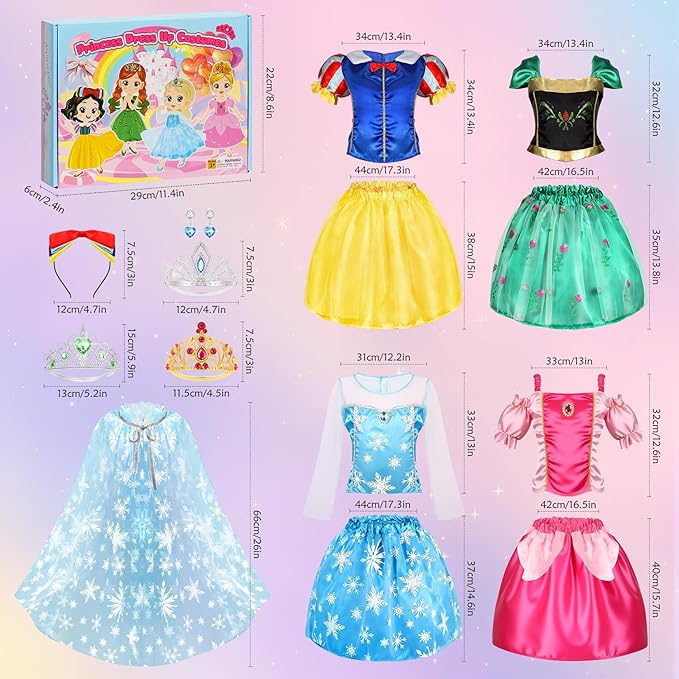 VGOFUN Princess Dress Up Clothes for Little Girls - Princess Dresses for Girls with Princess Toys Dress Up Costume Pretend Play Outfit Toddler Girls Gifts for Christmas Birthday Halloween Aged 3-6