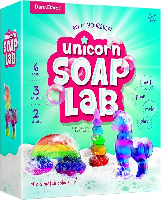 Dan&Darci Unicorn Soap Making Kit - Girls Christmas Crafts DIY Project Age 6+ Year Old Kids - Unicorn Girl Gifts - Science Activity Teenage Gift - Make Your Own Soap - Craft Toys Ages 6 7 8 9 10 11 12