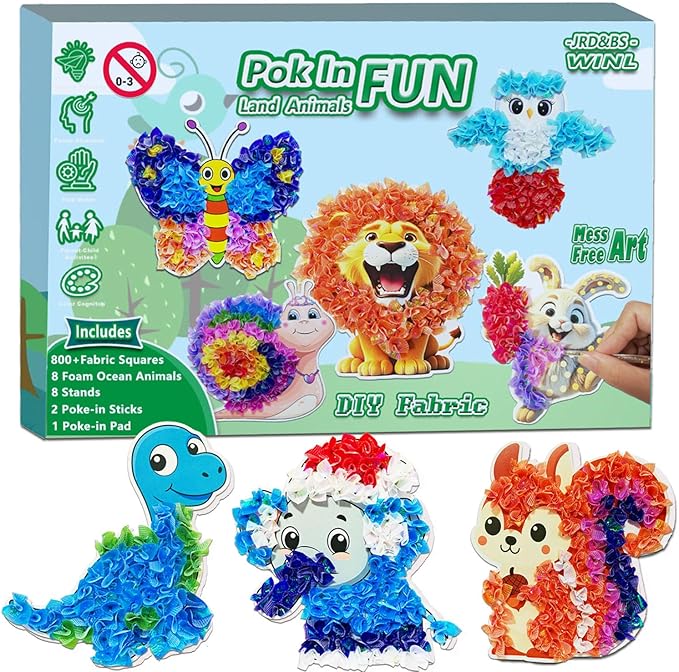 JRD&BS WINL Poke A Dot Art Kit - Magical Animals Theme (Lion, Butterfly, Rabbit) | No-Mess DIY Craft for Kids Ages 4-9 | Wooden Sewing Activity for Girls & Boys | Creative Gift for Birthday & Holidays